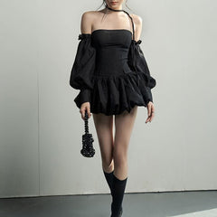 Off The Shoulder Bubble Dress With Puff Arm Sleeves
