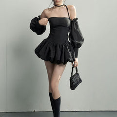 Off The Shoulder Bubble Dress With Puff Arm Sleeves