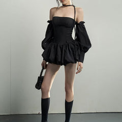 Off The Shoulder Bubble Dress With Puff Arm Sleeves