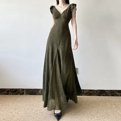Olive Green Fairy Grunge Maxi Dress