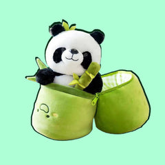 Adorable peluche de panda dentro de bambú | Juguete suave y abrazable