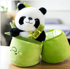 Adorable peluche de panda dentro de bambú | Juguete suave y abrazable