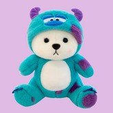 Precioso oso de peluche azul con detalles morados