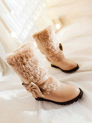 Botas de nieve Uggs de felpa intensa y cálidas con lazo de moda