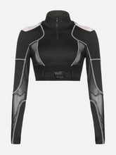 Techwear Mesh Buckle Cropped Long Sleeve T-Shirt