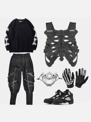 Techwear Embroidery Skeleton PU Vest