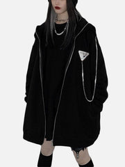 Dark Fold-eared Rabbit Chain Zip Up Hoodie