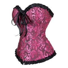 Persian Pink Gothic Ruffle Trim Hourglass Overbust Corset