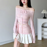 Pink Coquette Boat Neckline Long Sleeve Top