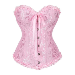 Pink Gothic Ruffle Trim Hourglass Overbust Corset