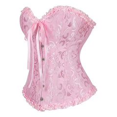 Pink Gothic Ruffle Trim Hourglass Overbust Corset