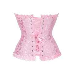 Pink Gothic Ruffle Trim Hourglass Overbust Corset