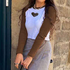 Rachel Brownary Heart Full-Sleeve Crop Top