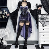 Purple Gothic Lace Asymmetrical Dress With Shrug Top