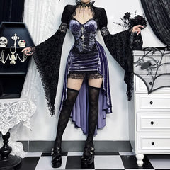 Purple Gothic Lace Asymmetrical Dress With Shrug Top