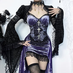Purple Gothic Lace Asymmetrical Dress With Shrug Top