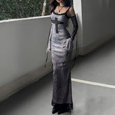 Purple Gothic Lace Maxi Dress With Arm Sleeves Set