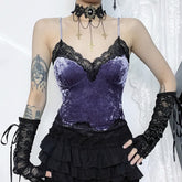 Purple Gothic Lace Trim Velvet Cami Top