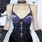 Purple Gothic Lace Velvet Bustier Top