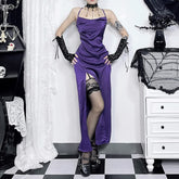 Purple Gothic Slit Cami Maxi Dress
