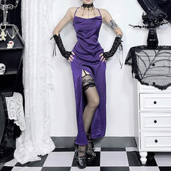 Purple Gothic Slit Cami Maxi Dress