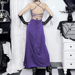 Purple Gothic Slit Cami Maxi Dress
