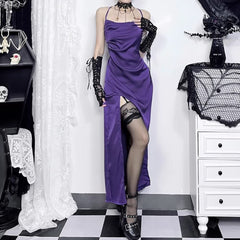 Purple Gothic Slit Cami Maxi Dress