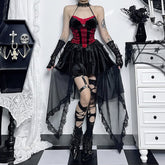 Red And Black Gothic Halter Top And Tiered Skirt