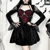 Red And Black Gothic Long Sleeve Mini Dress