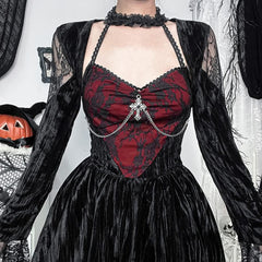 Red And Black Gothic Long Sleeve Mini Dress