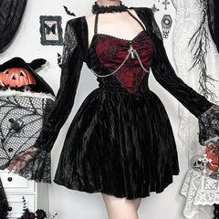 Red And Black Gothic Long Sleeve Mini Dress