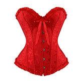 Red Gothic Ruffle Trim Hourglass Overbust Corset