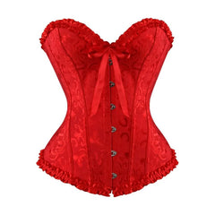 Red Gothic Ruffle Trim Hourglass Overbust Corset