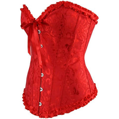 Red Gothic Ruffle Trim Hourglass Overbust Corset