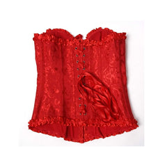 Red Gothic Ruffle Trim Hourglass Overbust Corset
