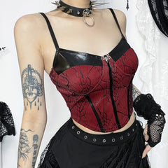 Top corto de tirantes con telaraña gótica roja