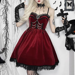 Red Velvet Vampire Gothic Lolita Mini Dress