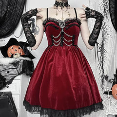 Red Velvet Vampire Gothic Lolita Mini Dress