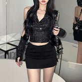 Sequin Hooded Open Back Crop Top