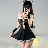 Disfraz de gato, lencería de malla para cosplay en el dormitorio.