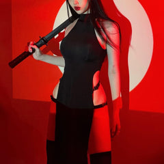 Sexy Gothic Sleeveless High Slit Mini Dress