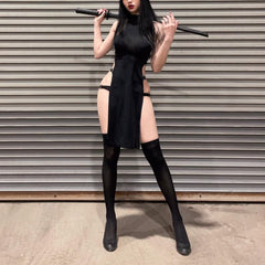 Sexy Gothic Sleeveless High Slit Mini Dress
