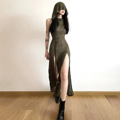 Sexy Gothic Witch Cut Out Back Slit Dress