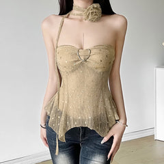 Top de malla transparente con hombros descubiertos