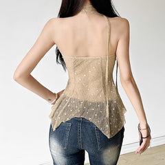 Top de malla transparente con hombros descubiertos