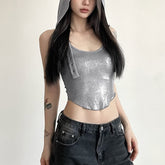 Silver Metallic Hooded Crop Top