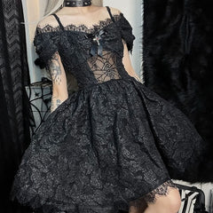 Spider Web Mesh Open Shoulder Gothic Lace Short Dress