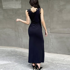 Street Style Lace Trim V-neck Maxi Dress