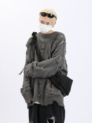 ANAGOC Ripped Hole Fake Two Piece Sweater