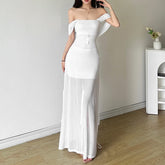 Vestido versátil con capucha y superposición de malla